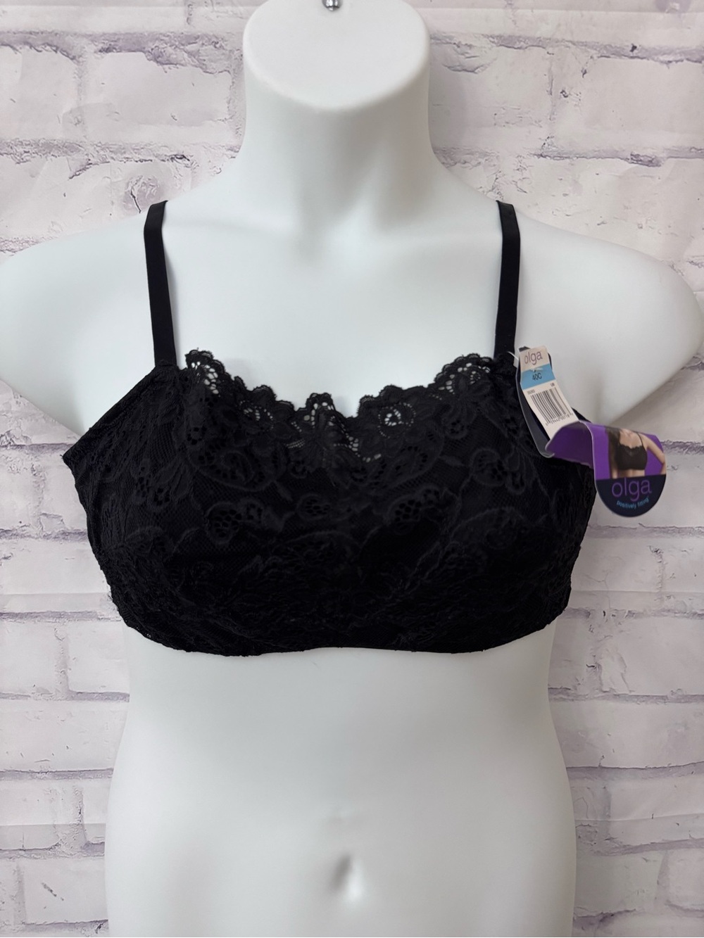 Olga Pretty Lace Camisole Bra Black Size 40C Underwire Style 35263 New
